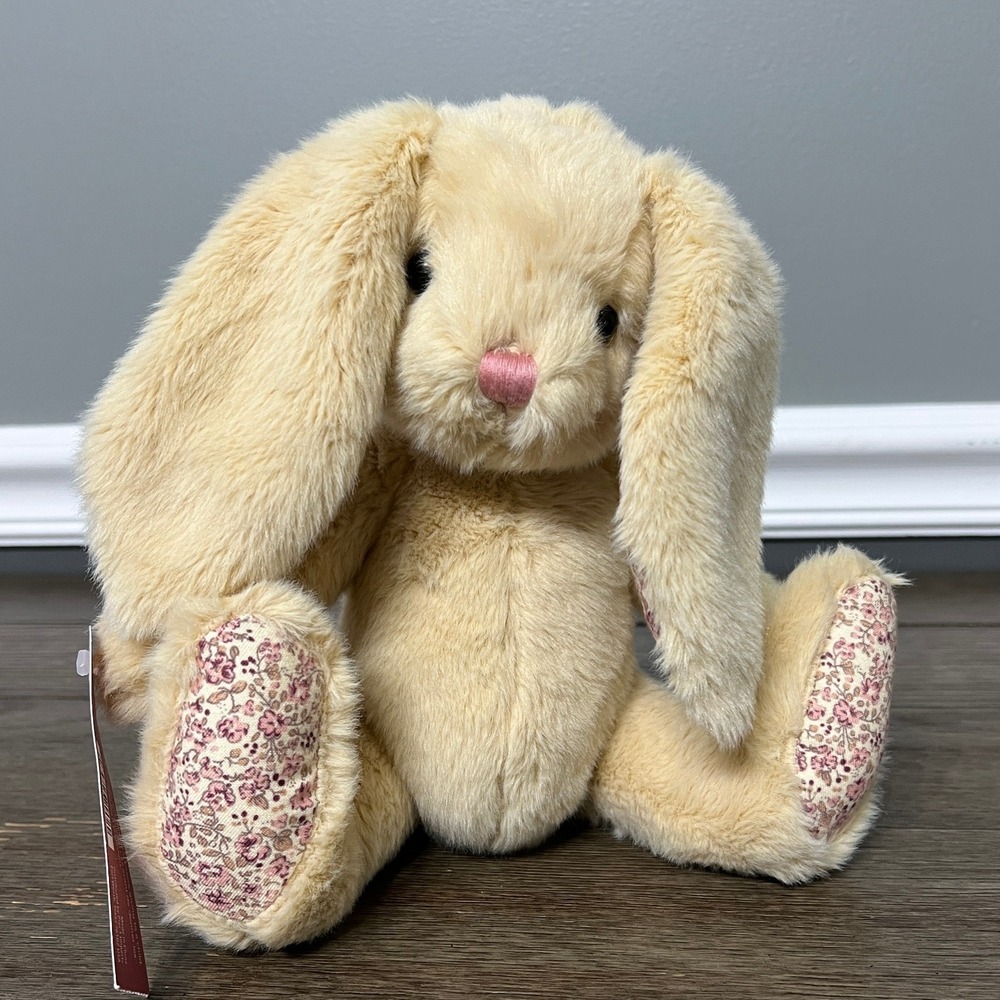 Pier 1 Imports Hopper Beige Floral Plush Stuffed Animal Bunny Rabbit Soft Toy